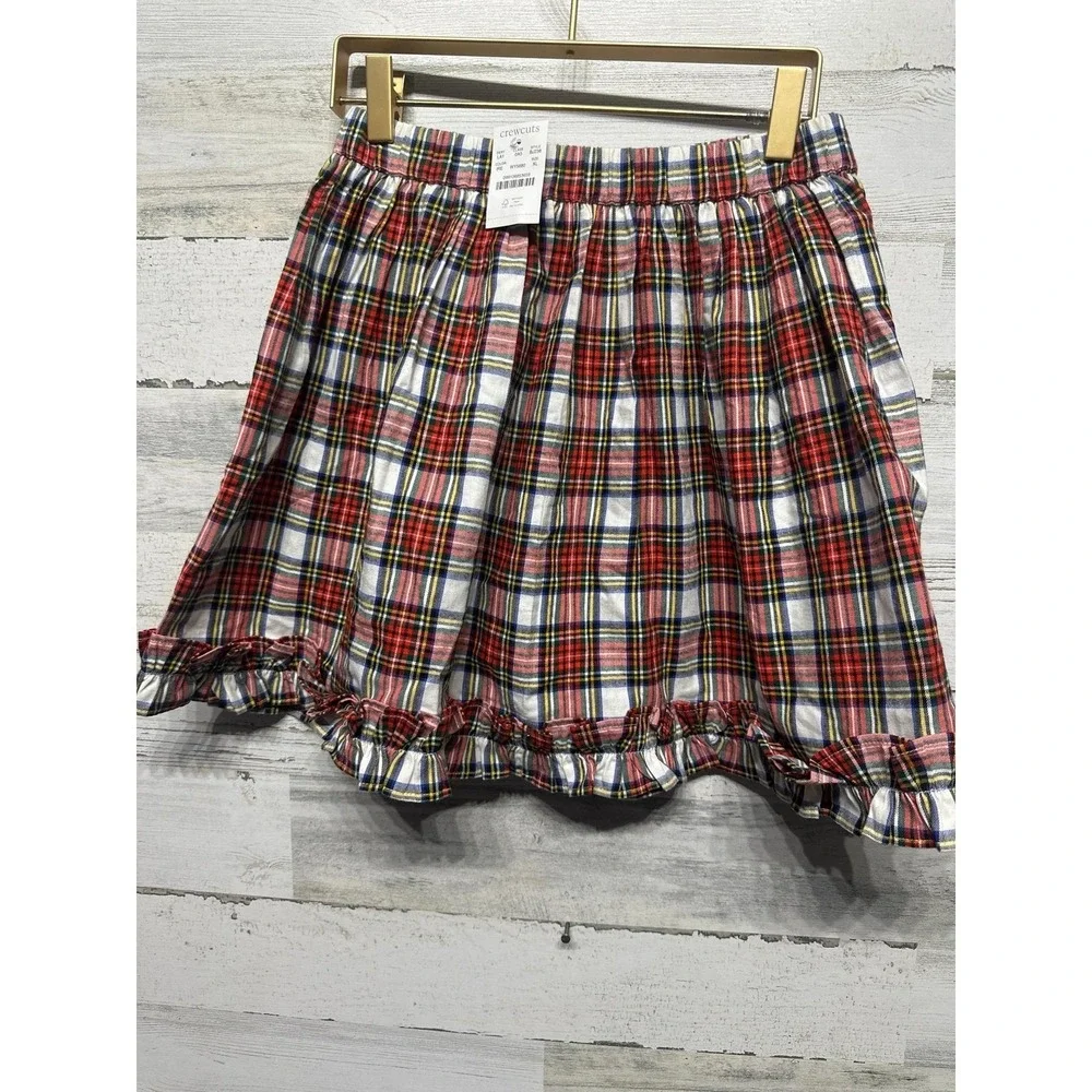 Crewcuts Plaid Skirt Girls XL Red White Blue Tartan Ruffle Hem NWT
